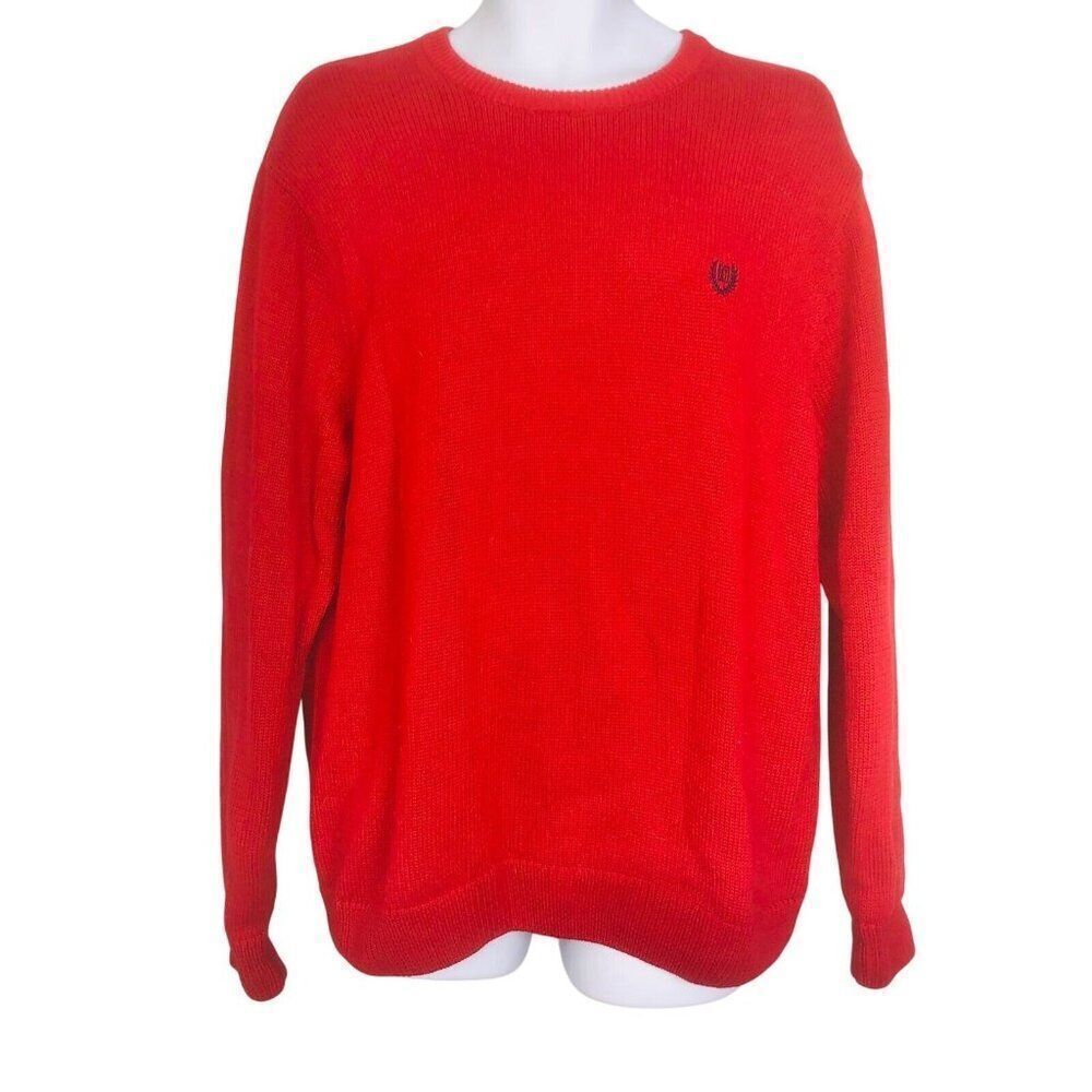 Chaps Mens L Sweater Red Long Sleeve Crew Neck Knit Pullover New